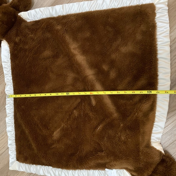 Vintage Satin Trim Teddy Bear Plush Blanket Bear Rug - Brown - Cream - 26”x26” - Picture 8 of 8